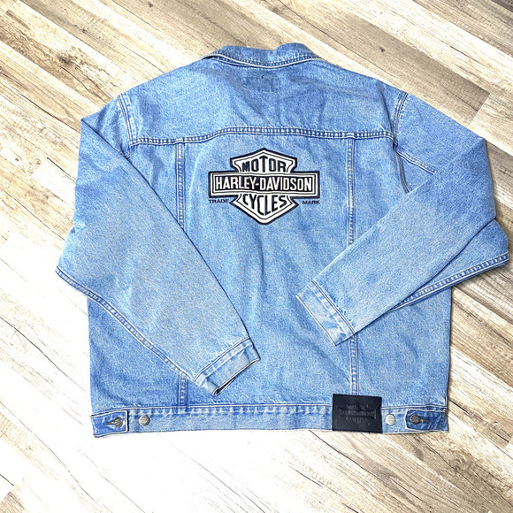 Vintage Harley Davidson Denim Jacket Embroidered Patch Blue Biker‎ XLARGE Men - Picture 8 of 12